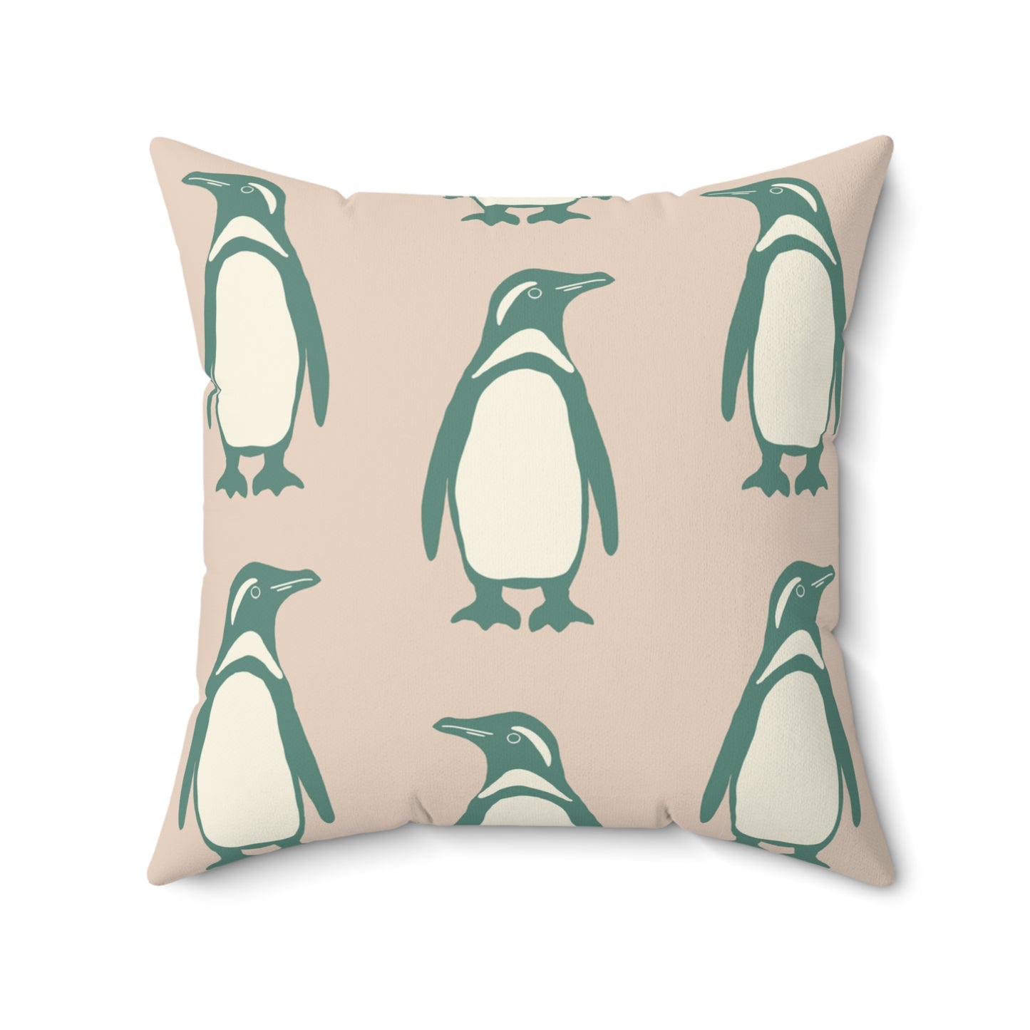 Penguin Teal & Peach Faux Suede Square Pillow