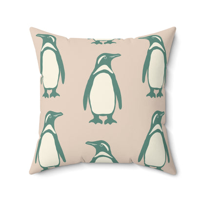 Penguin Teal & Peach Faux Suede Square Pillow
