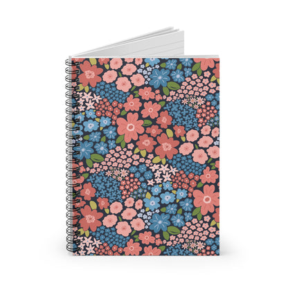 Garden Whimsy Floral in Peach & Blue Spiral Notebook
