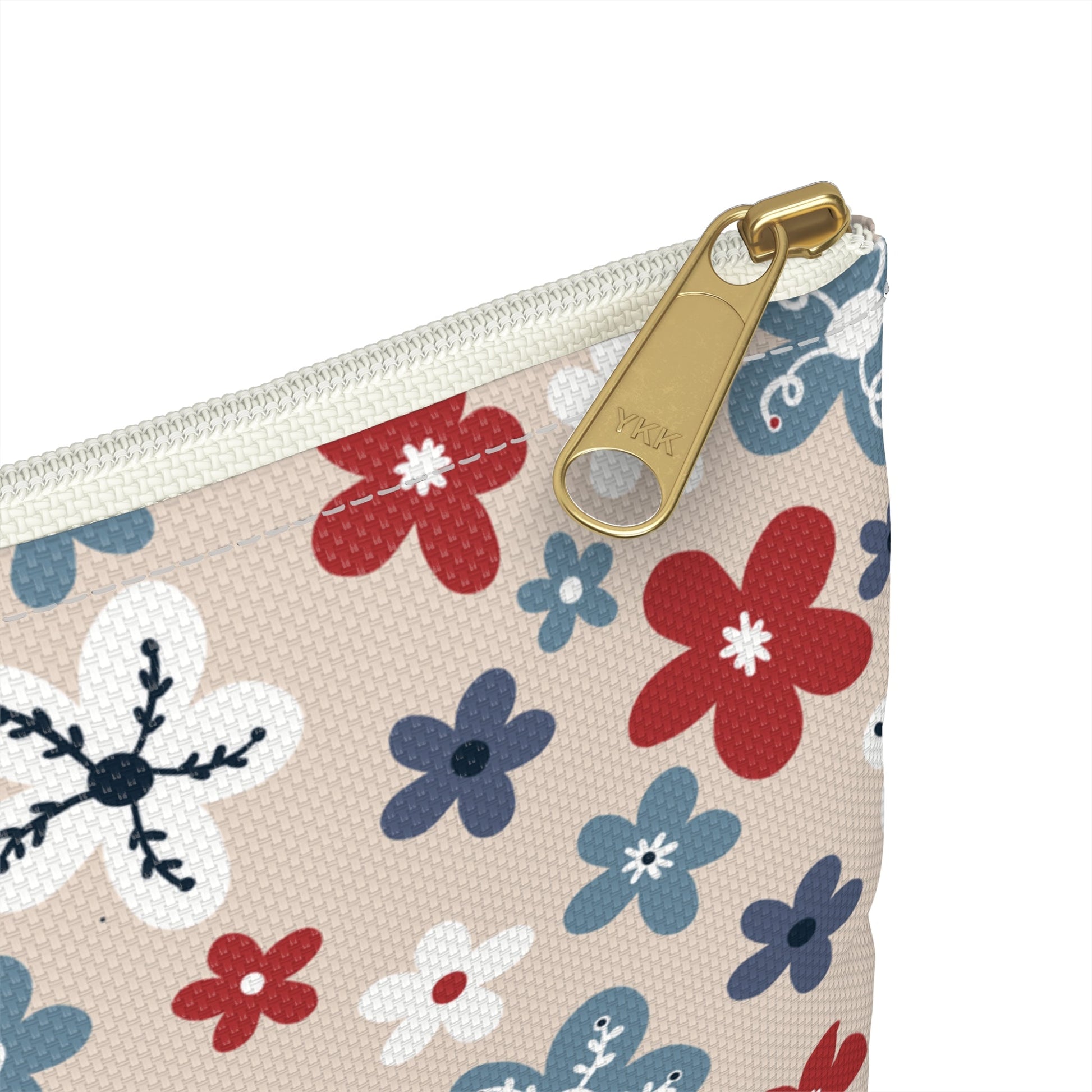 Americana Bloom Floral Accessory Zipper Pouch with hand - drawn artwork - Flourish Moon Studio