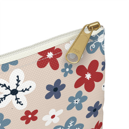 Americana Bloom Floral Accessory Zipper Pouch with hand - drawn artwork - Flourish Moon Studio
