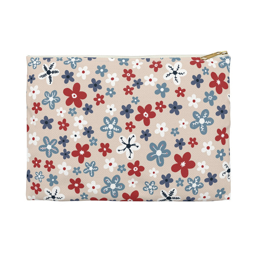 Americana Bloom Floral Accessory Zipper Pouch with hand - drawn artwork - Flourish Moon Studio