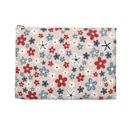 Americana Bloom Floral Accessory Zipper Pouch with hand - drawn artwork - Flourish Moon Studio
