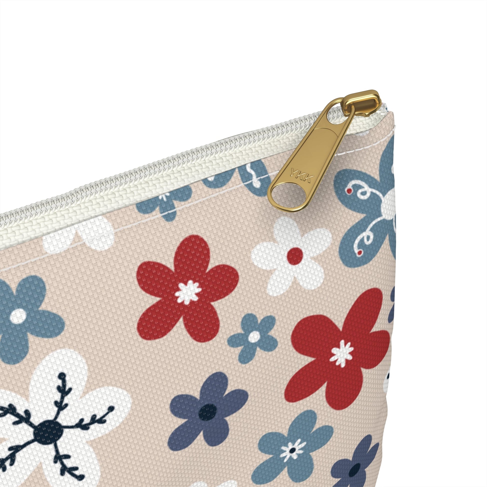 Americana Bloom Floral Accessory Zipper Pouch with hand - drawn artwork - Flourish Moon Studio
