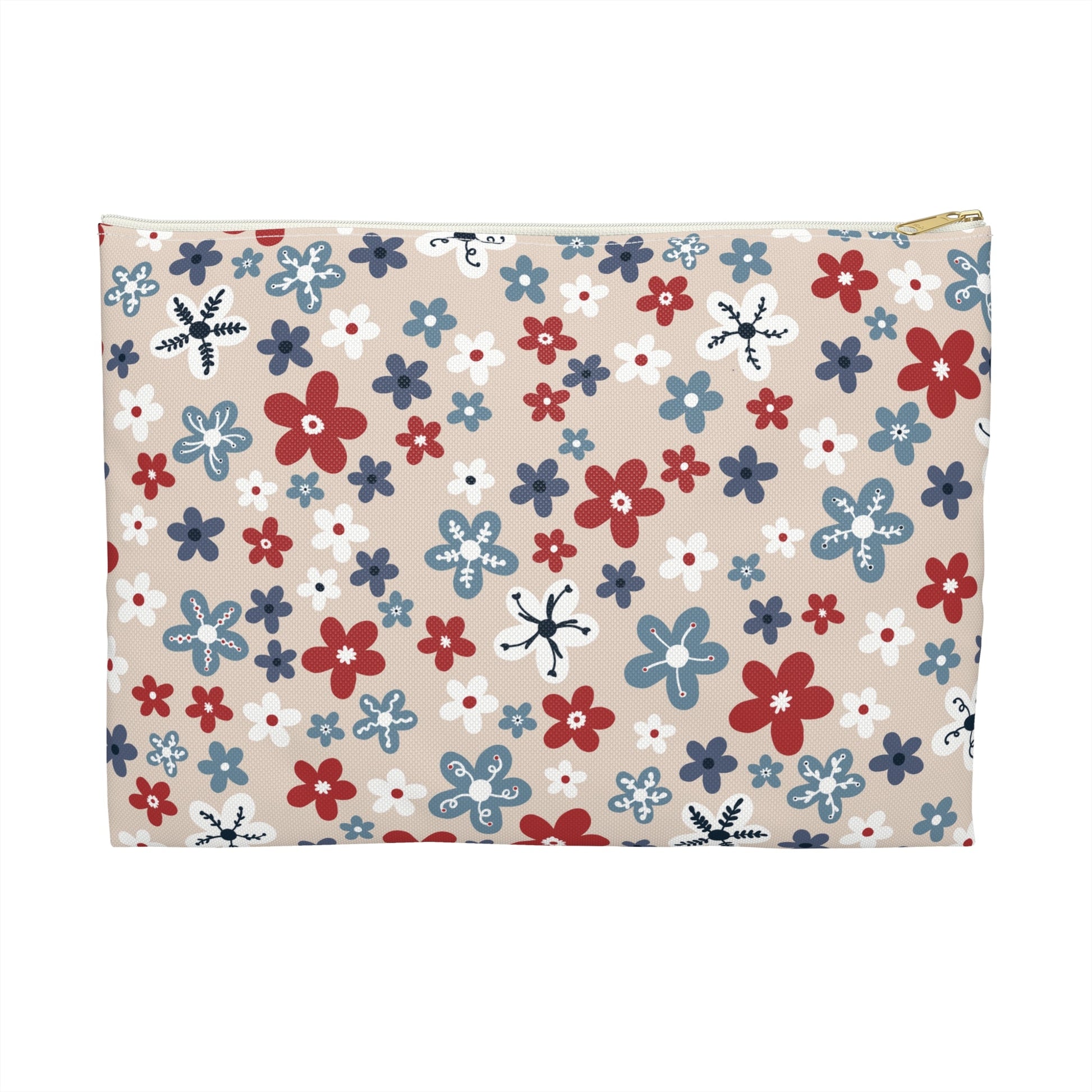 Americana Bloom Floral Accessory Zipper Pouch with hand - drawn artwork - Flourish Moon Studio