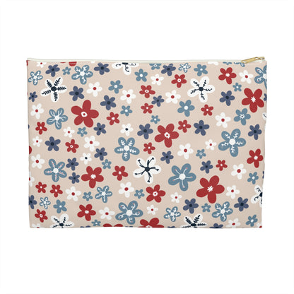 Americana Bloom Floral Accessory Zipper Pouch with hand - drawn artwork - Flourish Moon Studio