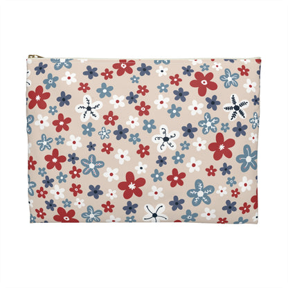 Americana Bloom Floral Accessory Zipper Pouch with hand - drawn artwork - Flourish Moon Studio