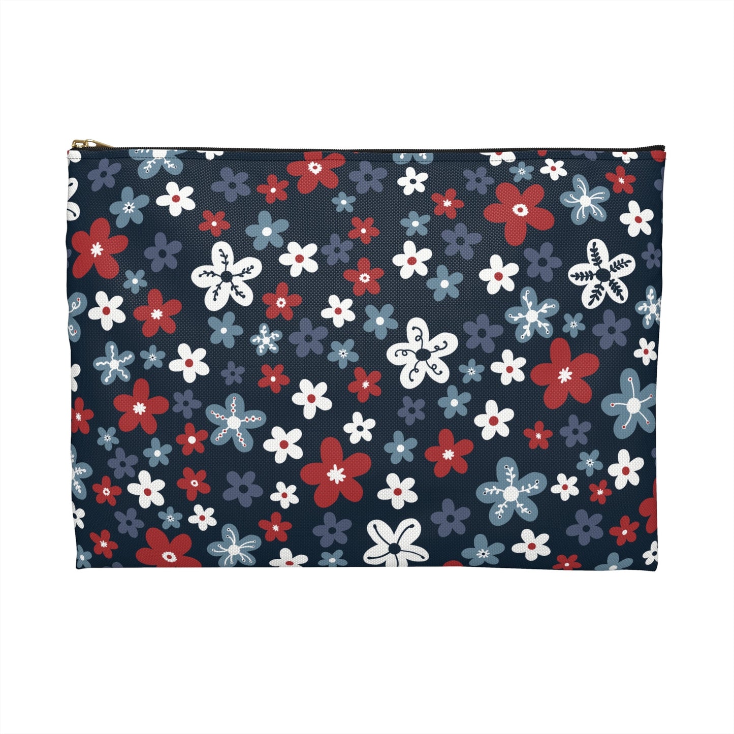 Americana Bloom Night Accessory Zipper Pouch with hand - drawn artwork - Flourish Moon Studio
