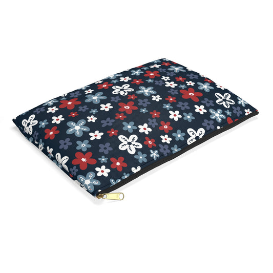 Americana Bloom Night Accessory Zipper Pouch with hand - drawn artwork - Flourish Moon Studio