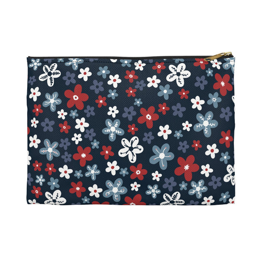 Americana Bloom Night Accessory Zipper Pouch with hand - drawn artwork - Flourish Moon Studio