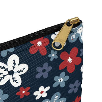 Americana Bloom Night Accessory Zipper Pouch with hand - drawn artwork - Flourish Moon Studio