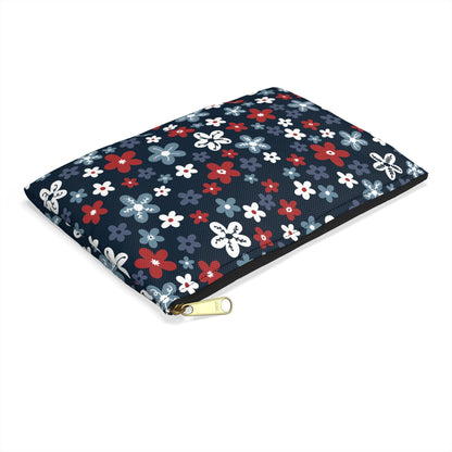 Americana Bloom Night Accessory Zipper Pouch with hand - drawn artwork - Flourish Moon Studio