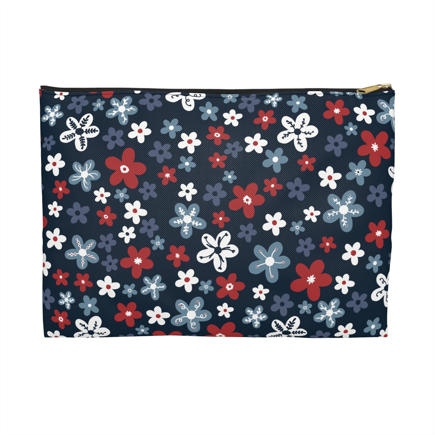 Americana Bloom Night Accessory Zipper Pouch with hand - drawn artwork - Flourish Moon Studio