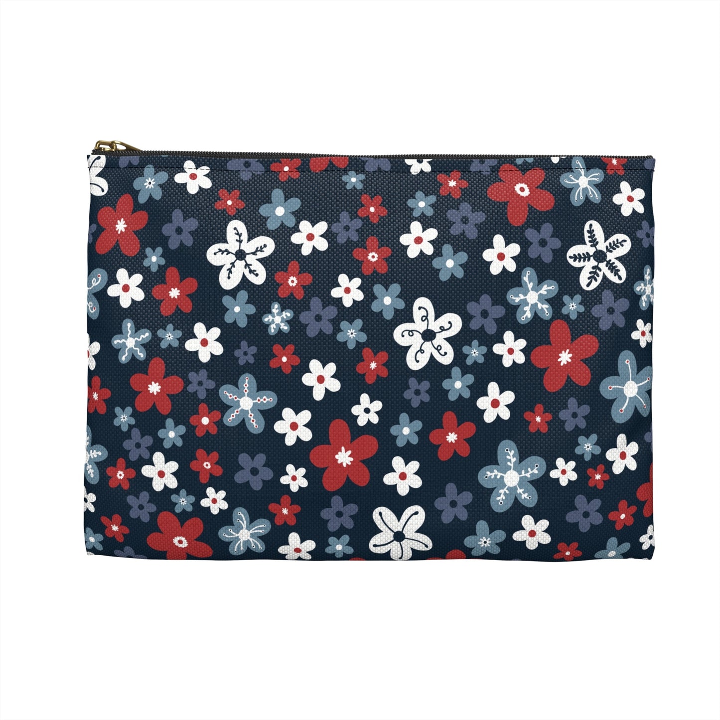 Americana Bloom Night Accessory Zipper Pouch with hand - drawn artwork - Flourish Moon Studio