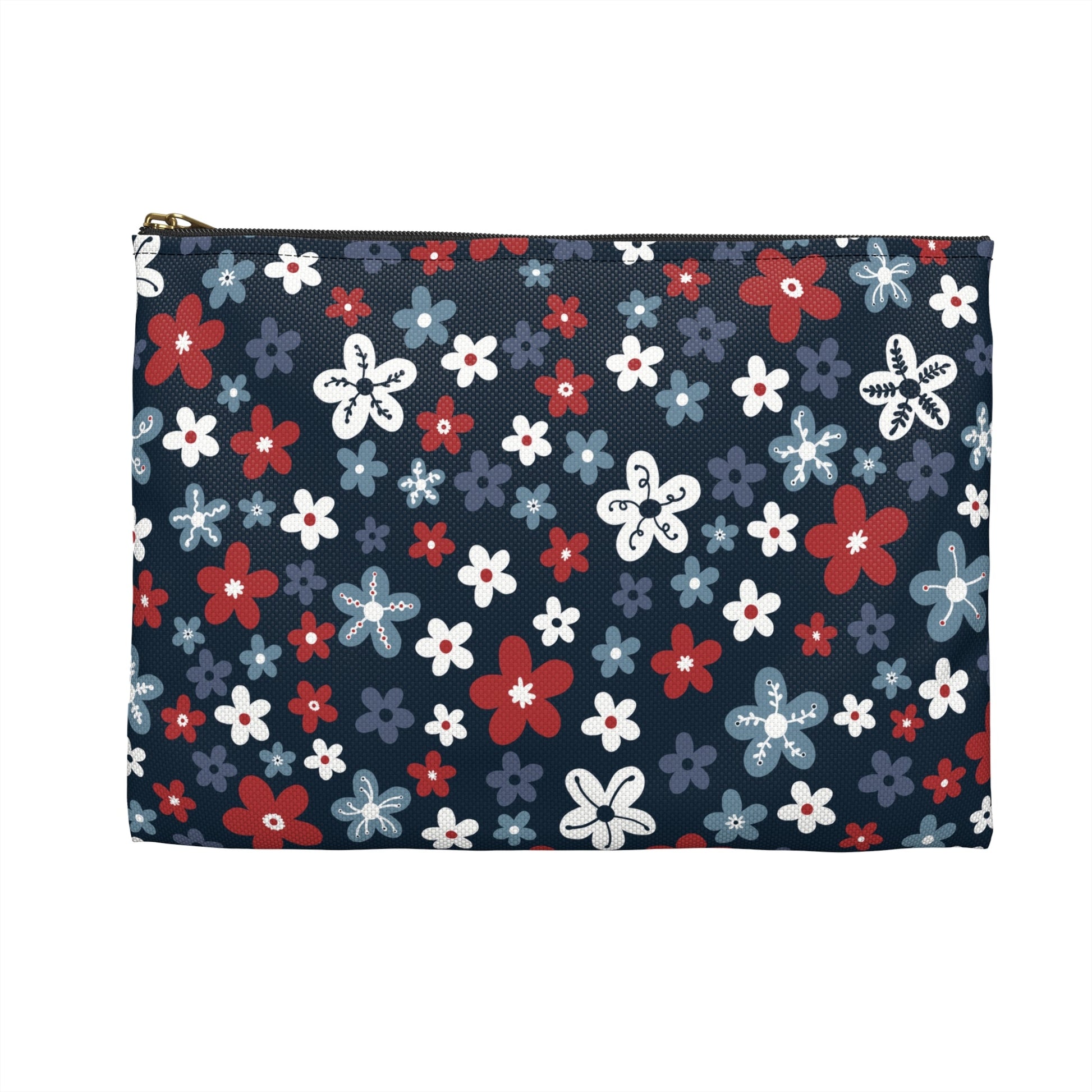 Americana Bloom Night Accessory Zipper Pouch with hand - drawn artwork - Flourish Moon Studio