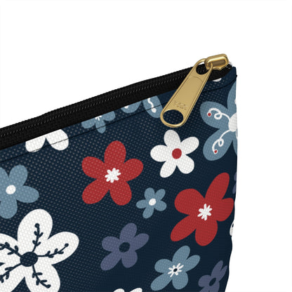 Americana Bloom Night Accessory Zipper Pouch with hand - drawn artwork - Flourish Moon Studio