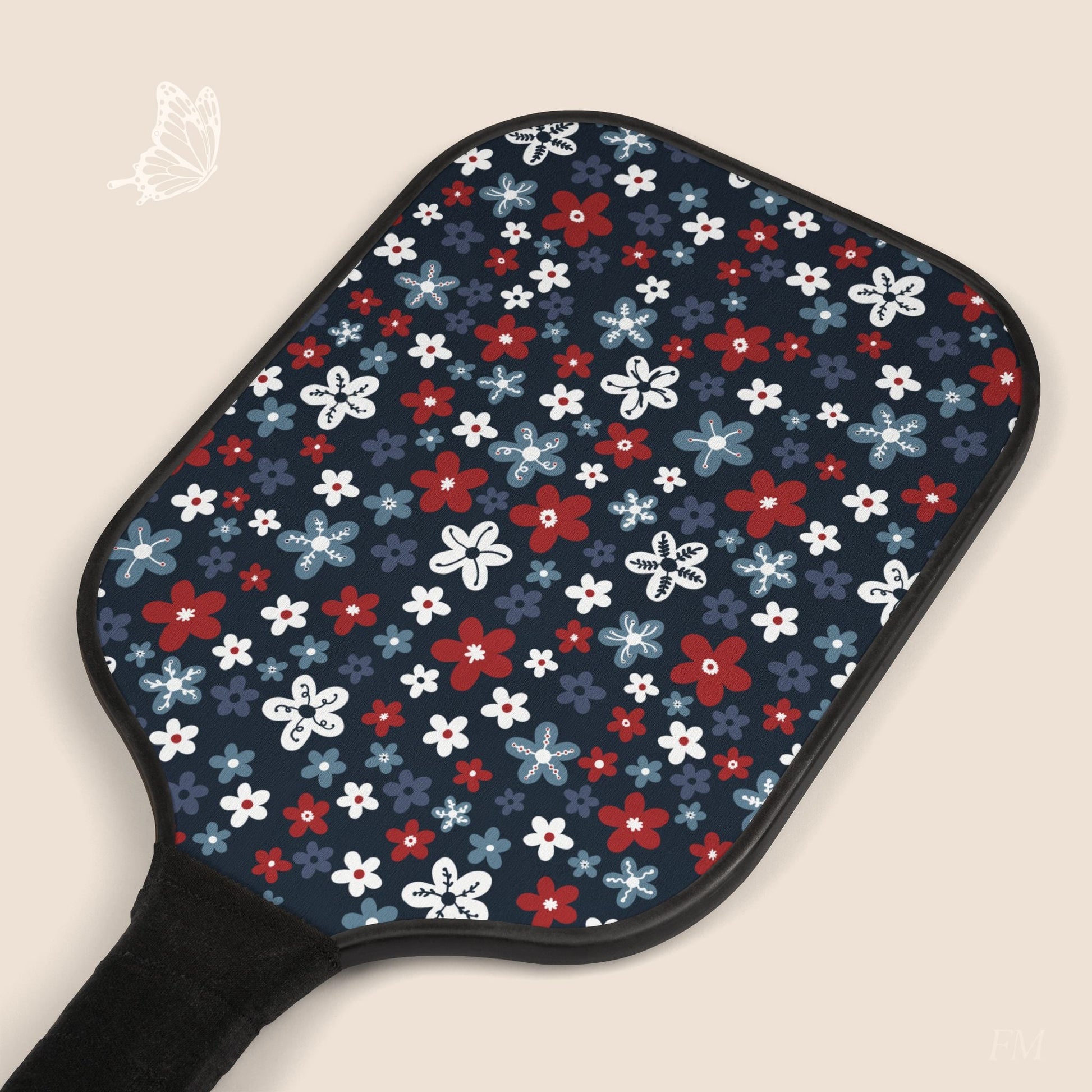 Americana Bloom Night Pickleball Paddles Set with hand drawn artwork - Flourish Moon Studio