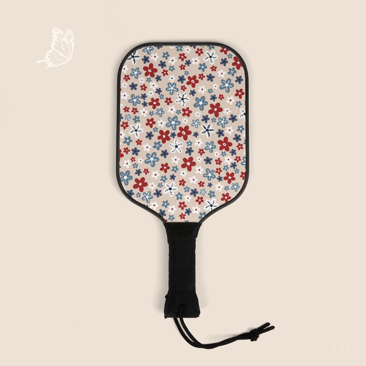 Americana Bloom Pickleball Paddles Set with hand drawn artwork - Flourish Moon Studio