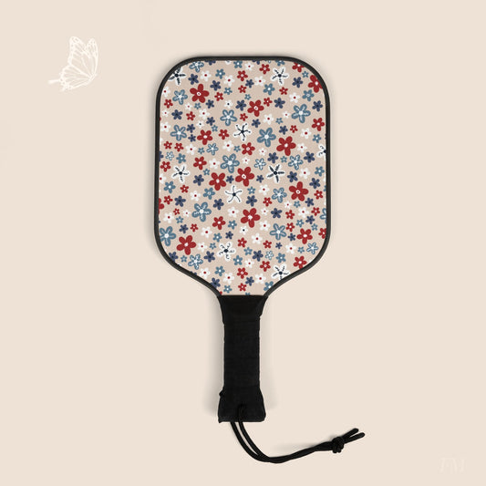 Americana Bloom Pickleball Paddles Set with hand drawn artwork - Flourish Moon Studio