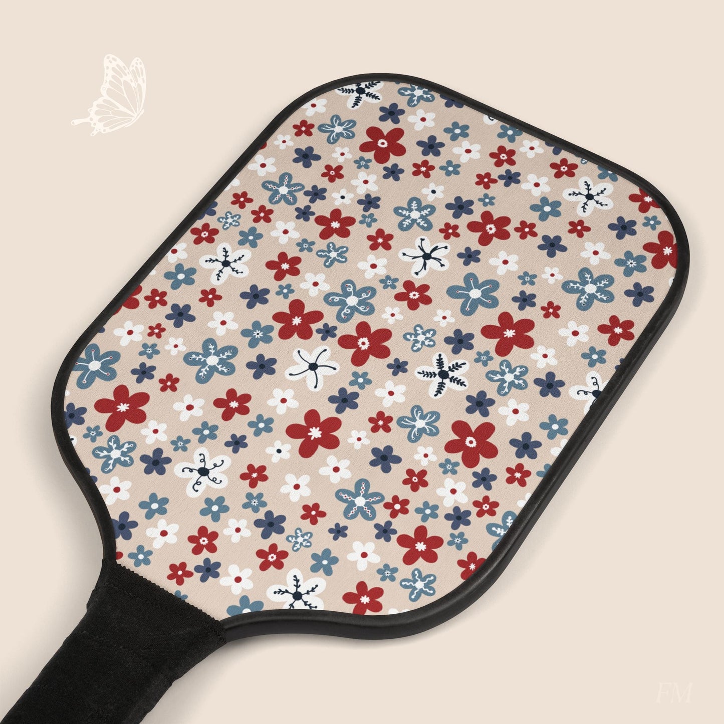 Americana Bloom Pickleball Paddles Set with hand drawn artwork - Flourish Moon Studio