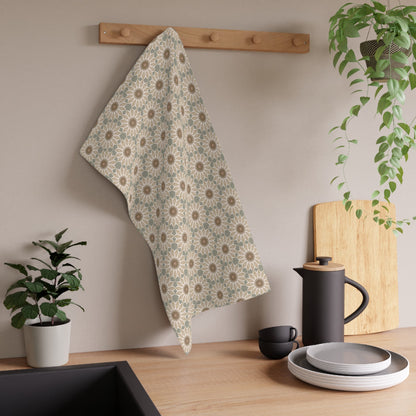 Bloom Mosaic Tea Towel with hand - drawn artwork - Flourish Moon Studio