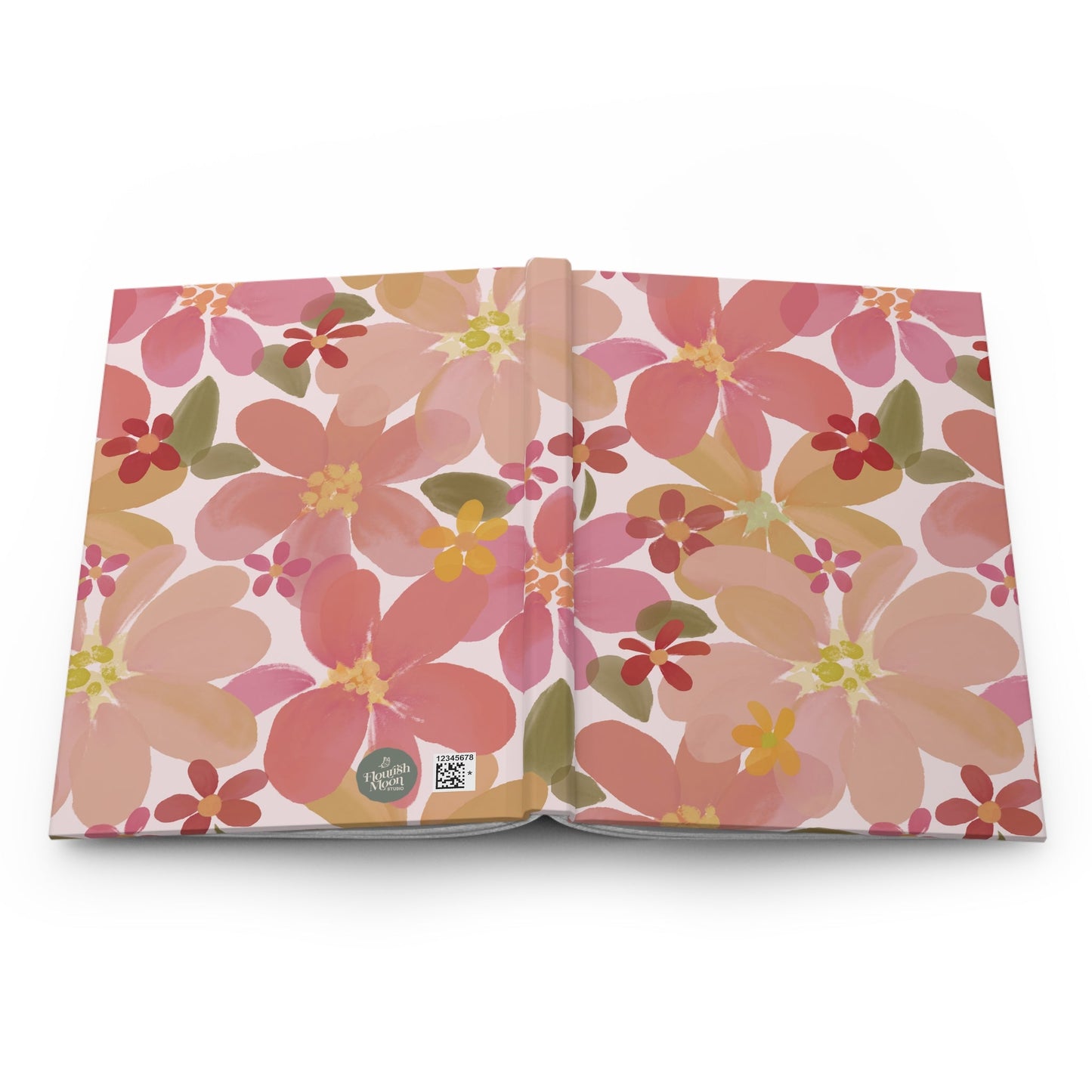 Blossom Blush Floral Hardcover Journal with hand - drawn artwork - Flourish Moon Studio