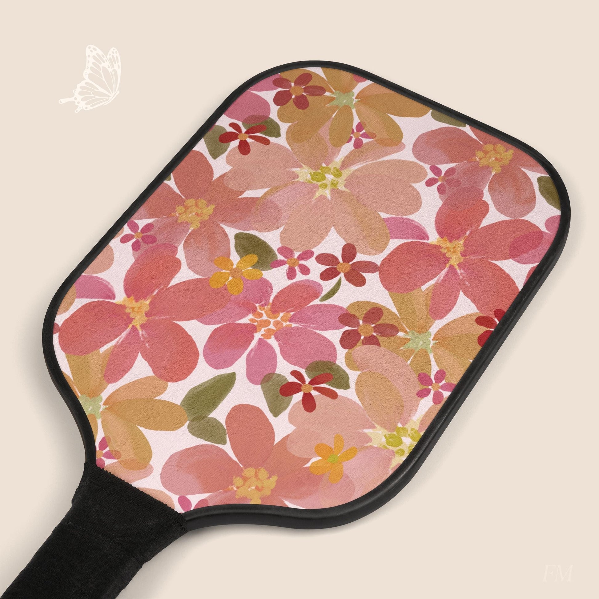 Blossom Blush Floral Pickleball Paddles Set with hand drawn artwork - Flourish Moon Studio
