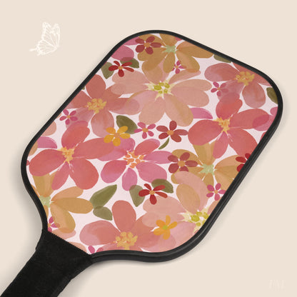 Blossom Blush Floral Pickleball Paddles Set with hand drawn artwork - Flourish Moon Studio