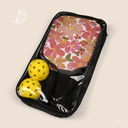 Blossom Blush Floral Pickleball Paddles Set with hand drawn artwork - Flourish Moon Studio