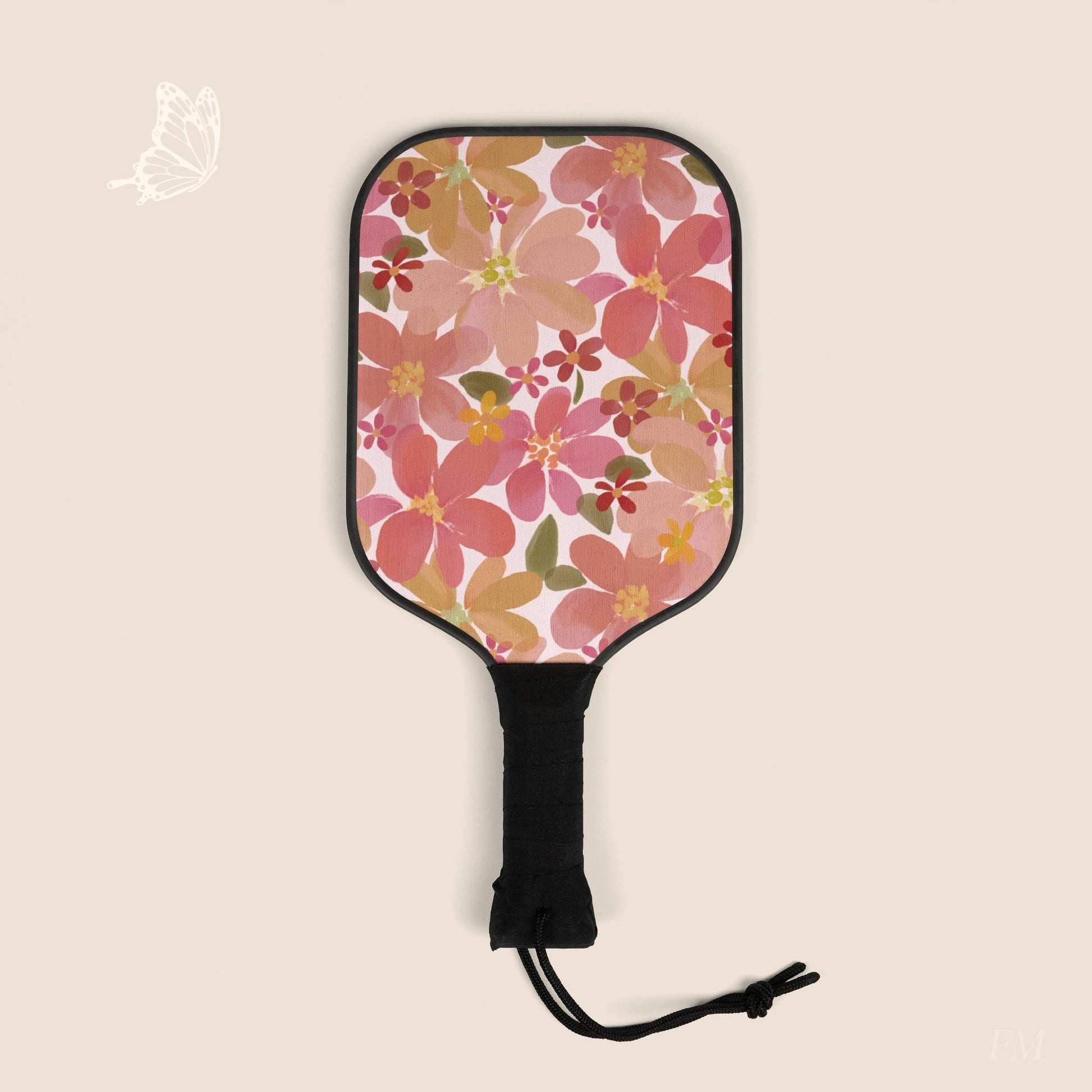 Blossom Blush Floral Pickleball Paddles Set with hand drawn artwork - Flourish Moon Studio