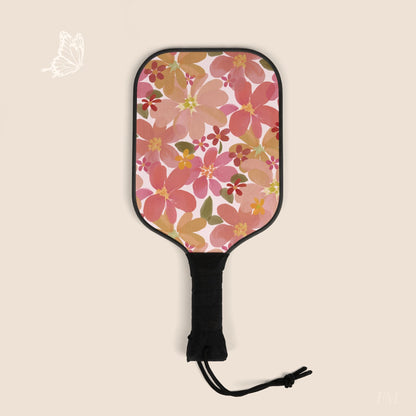 Blossom Blush Floral Pickleball Paddles Set with hand drawn artwork - Flourish Moon Studio
