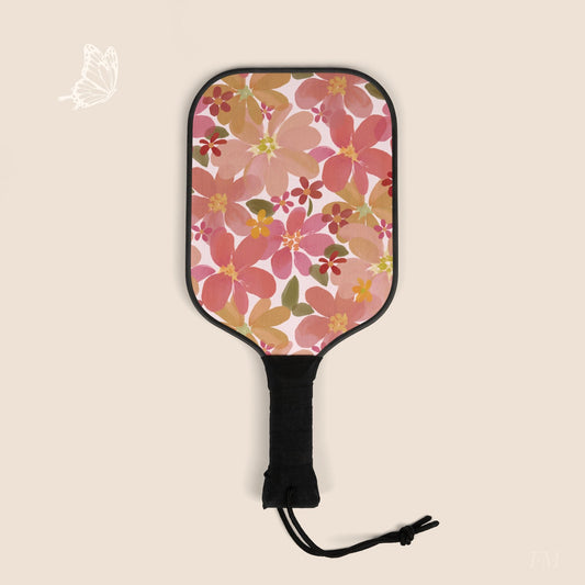 Blossom Blush Floral Pickleball Paddles Set with hand drawn artwork - Flourish Moon Studio