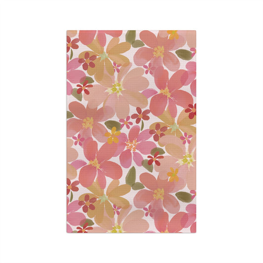Blossom Blush Microfiber Waffle Kitchen Towel with hand - drawn artwork - Flourish Moon Studio