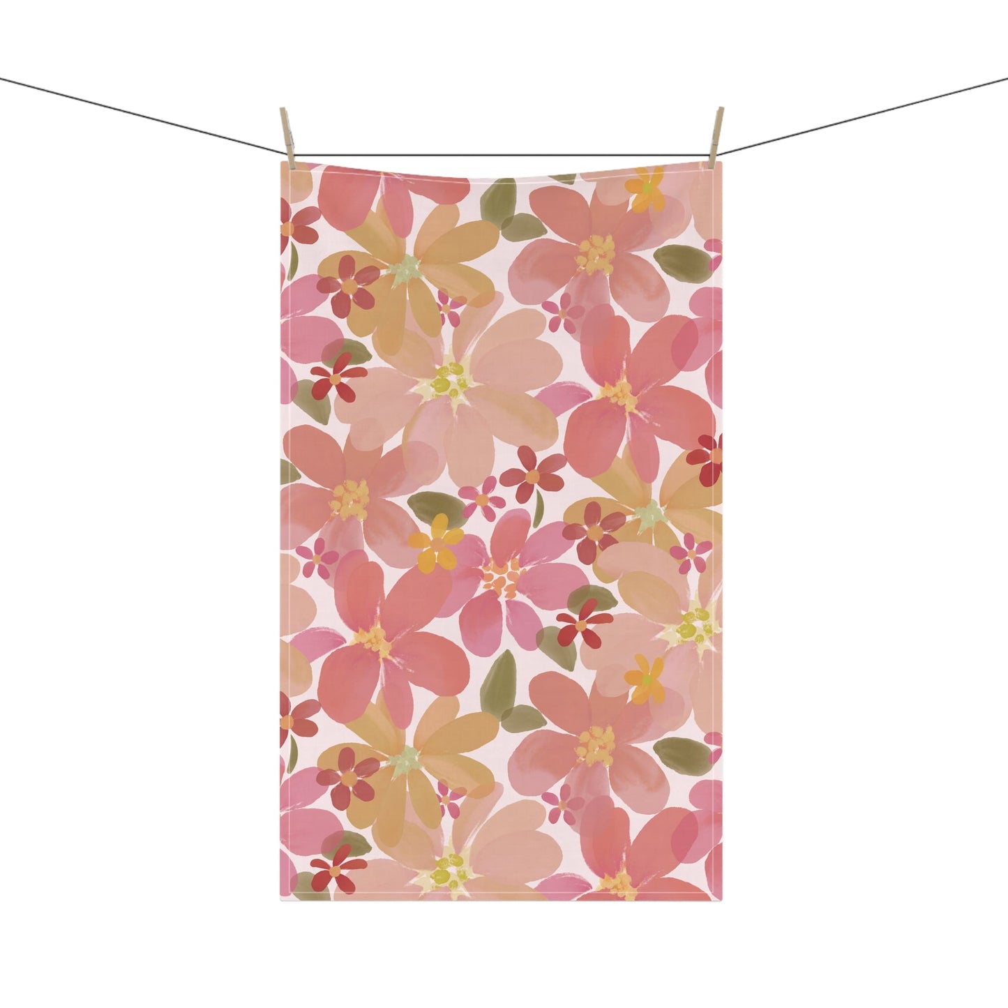 Blossom Blush Tea Towel with hand - drawn artwork - Flourish Moon Studio