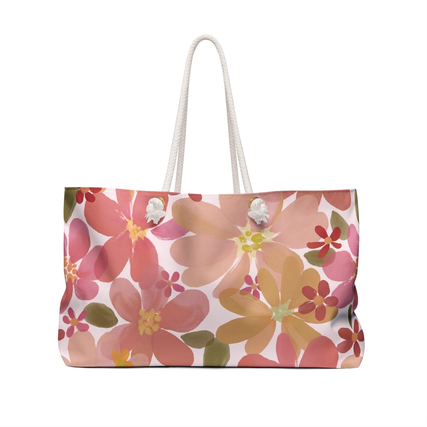 Blossom Blush Weekender Bag with hand - drawn artwork - Flourish Moon Studio
