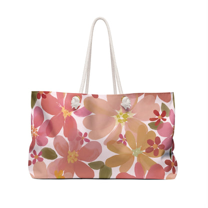 Blossom Blush Weekender Bag with hand - drawn artwork - Flourish Moon Studio