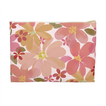 Blossom Blush Zipper Pouch with hand - drawn artwork - Flourish Moon Studio