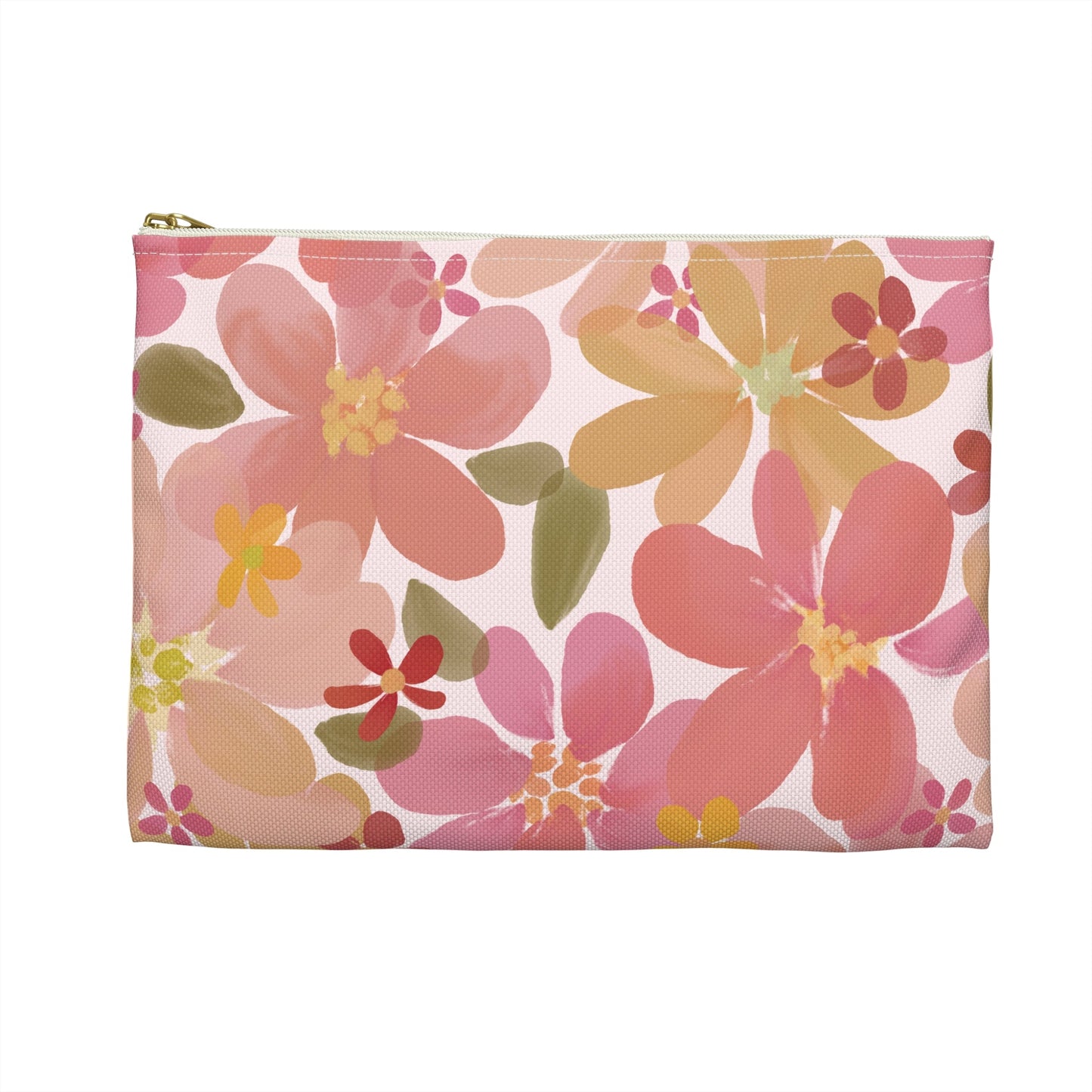 Blossom Blush Zipper Pouch with hand - drawn artwork - Flourish Moon Studio