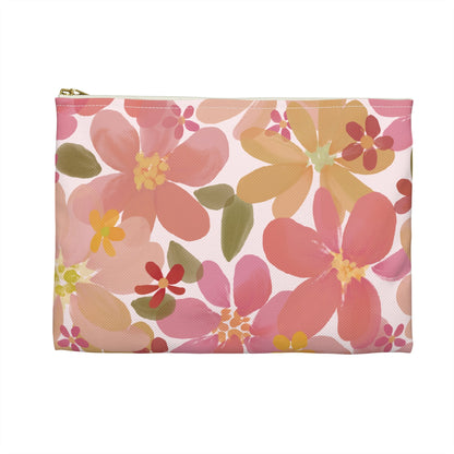 Blossom Blush Zipper Pouch with hand - drawn artwork - Flourish Moon Studio