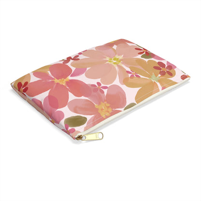 Blossom Blush Zipper Pouch with hand - drawn artwork - Flourish Moon Studio