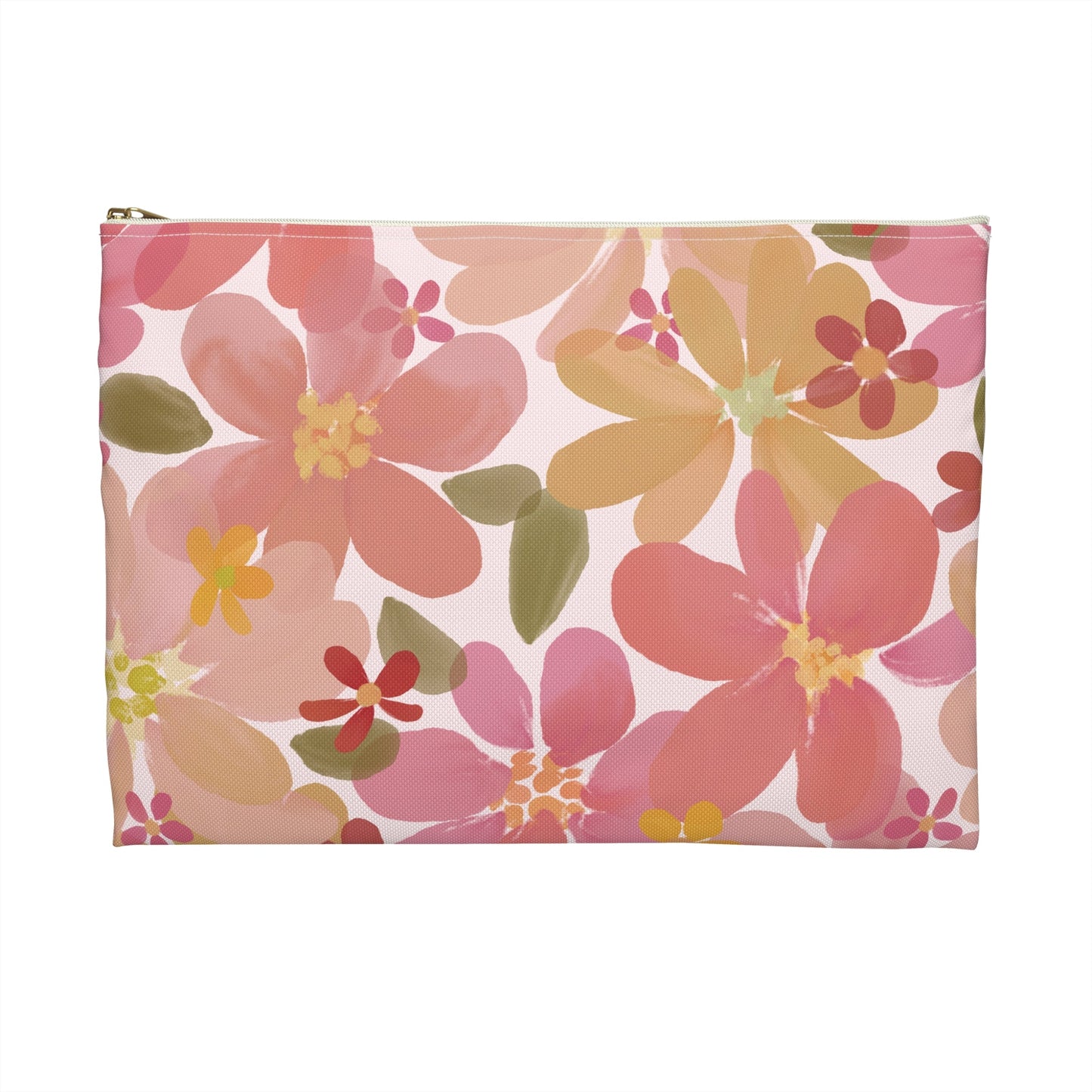 Blossom Blush Zipper Pouch with hand - drawn artwork - Flourish Moon Studio