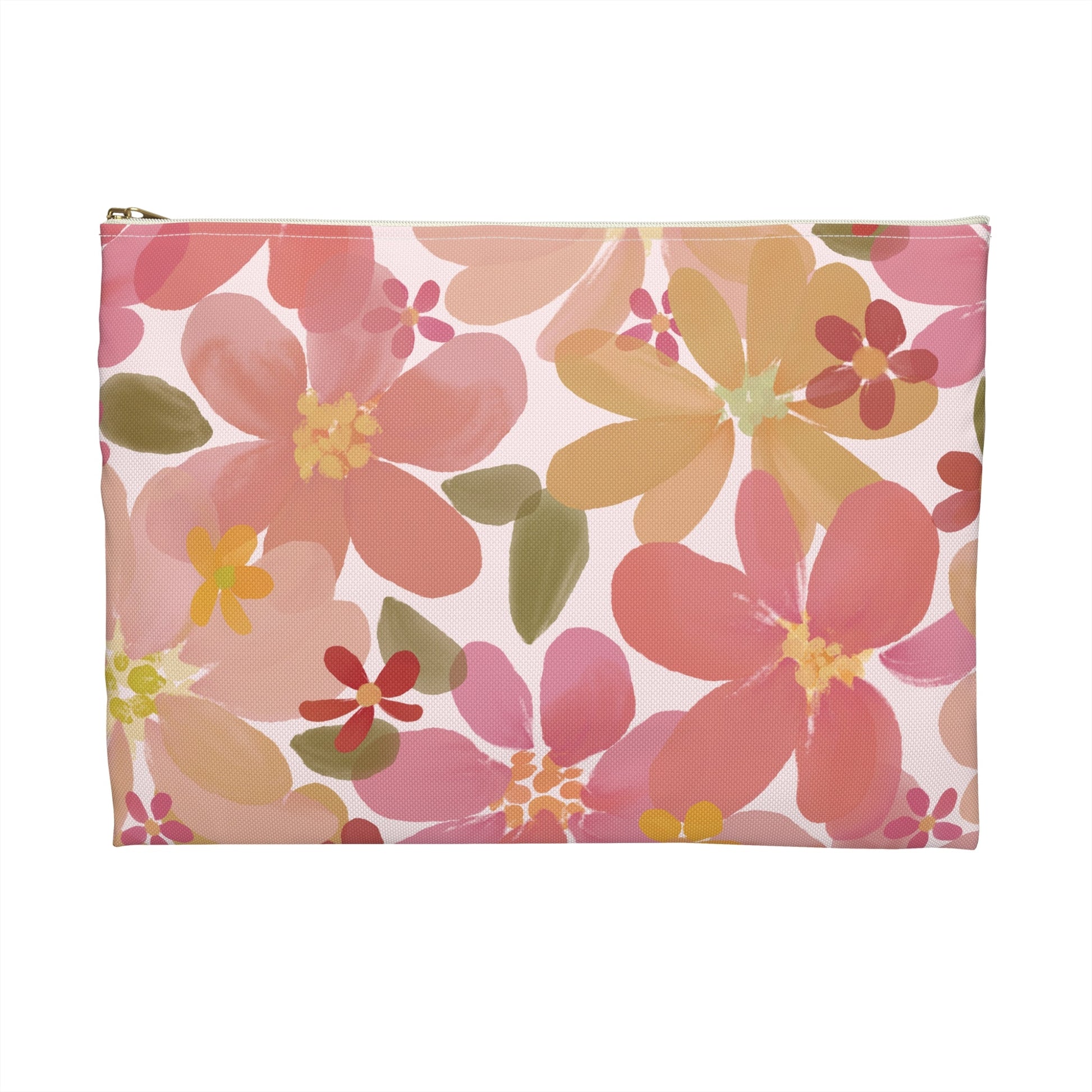 Blossom Blush Zipper Pouch with hand - drawn artwork - Flourish Moon Studio