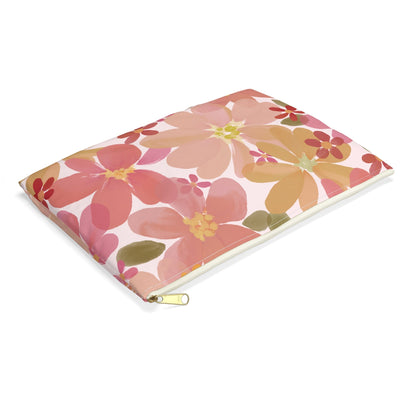 Blossom Blush Zipper Pouch with hand - drawn artwork - Flourish Moon Studio
