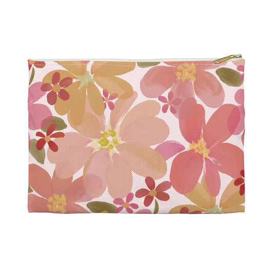 Blossom Blush Zipper Pouch with hand - drawn artwork - Flourish Moon Studio