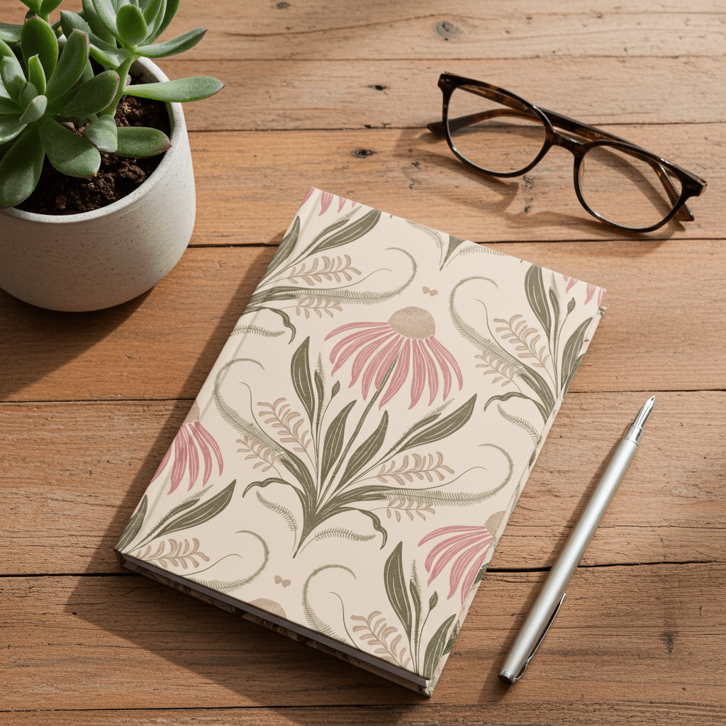 Blush Meadow Bloom Hardcover Journal with hand drawn artwork - Flourish Moon Studio