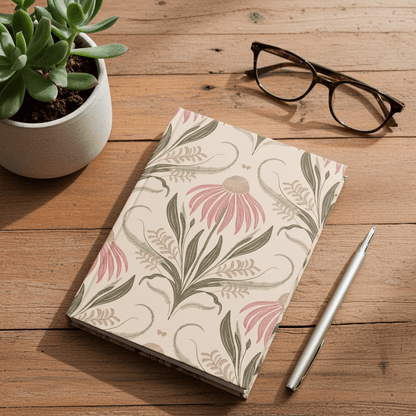 Blush Meadow Bloom Hardcover Journal with hand drawn artwork - Flourish Moon Studio