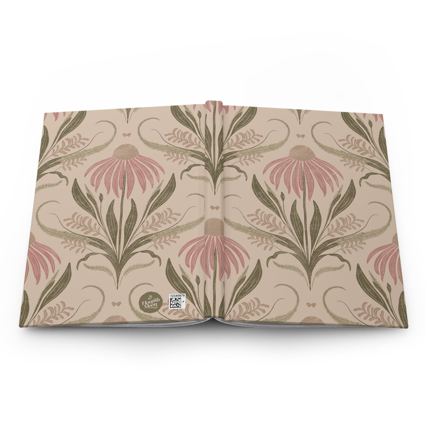 Blush Meadow Bloom Hardcover Journal with hand - drawn artwork - Flourish Moon Studio