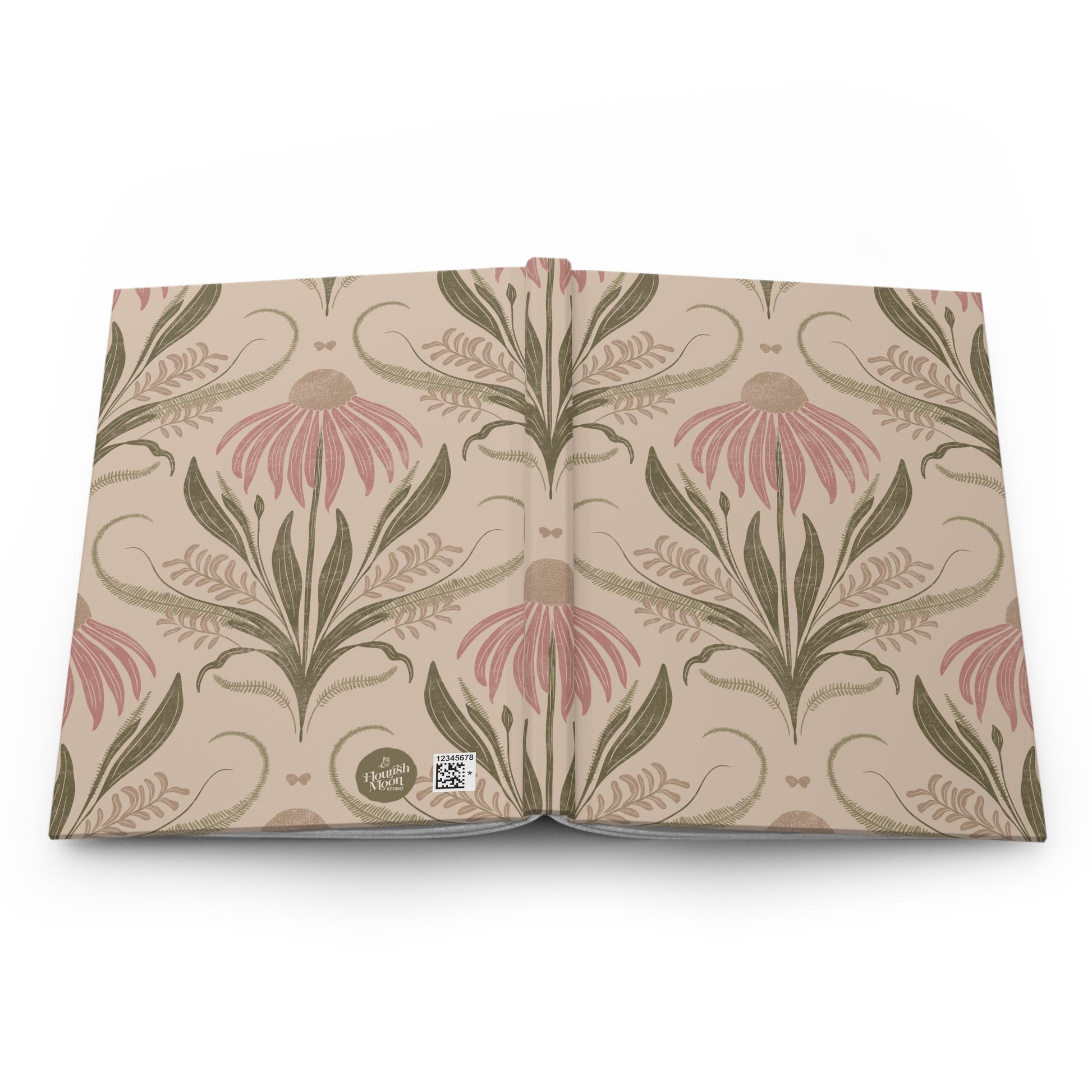 Blush Meadow Bloom Hardcover Journal with hand - drawn artwork - Flourish Moon Studio