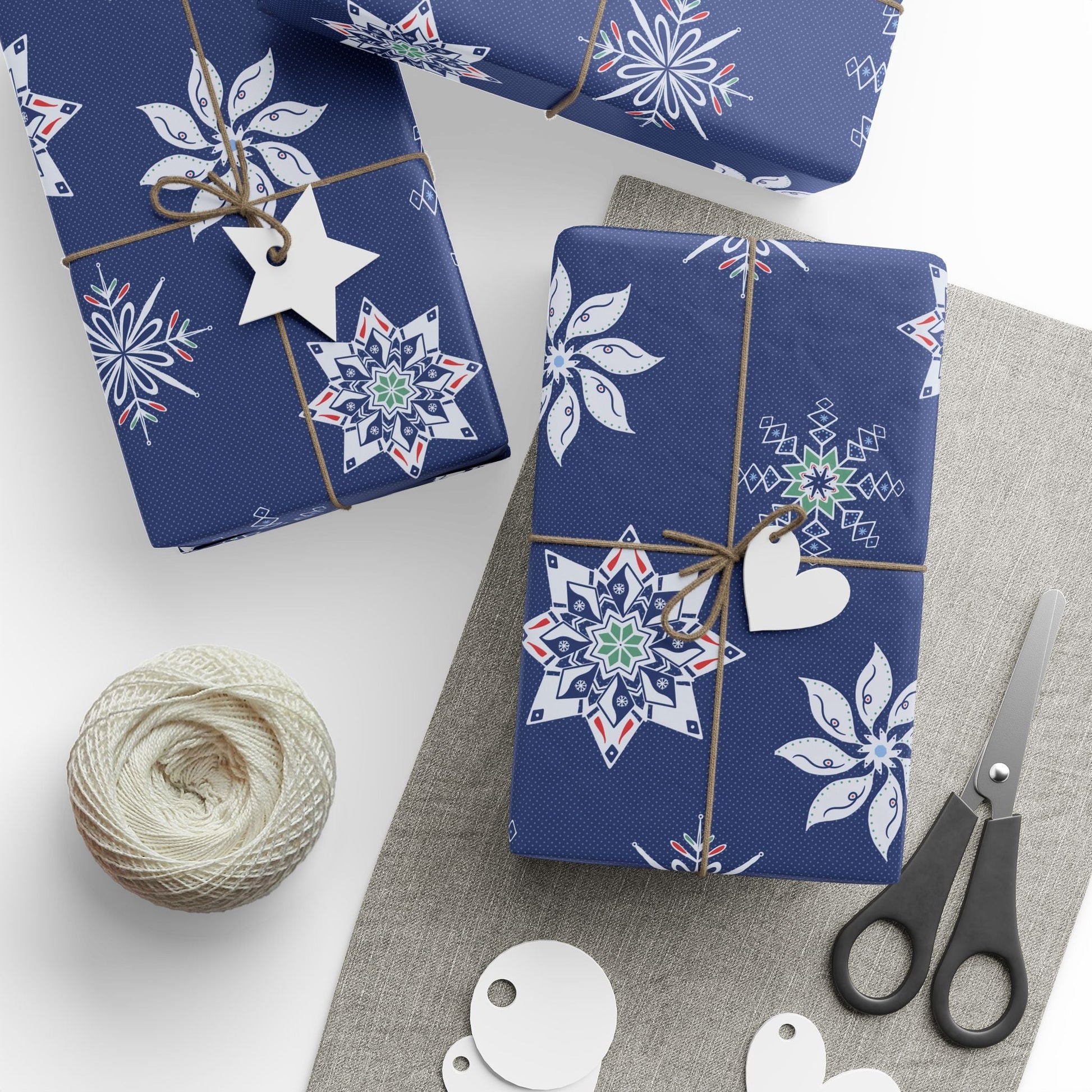 Charming Holiday Snowflake Wrapping Paper with hand - drawn artwork - Flourish Moon Studio