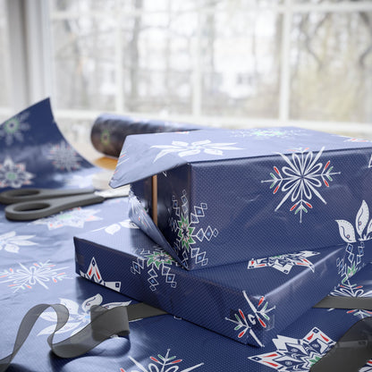 Charming Holiday Snowflake Wrapping Paper with hand - drawn artwork - Flourish Moon Studio